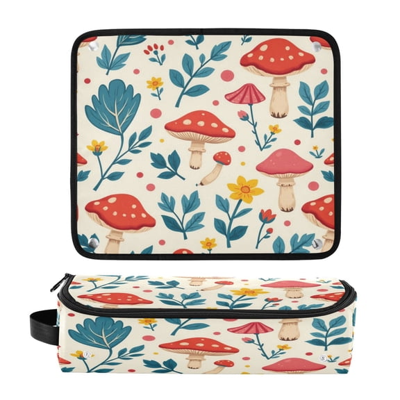 Hair Tool Organizer Bag with Heat Resistant Mat Removable Travel Storage Case for Hot Air Brushes Curling Irons Cartoon Red Mushroom Pattern