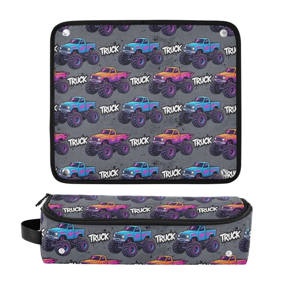 Hair Tool Organizer Bag with Heat Resistant Mat Removable Travel Storage Case for Hot Air Brushes Curling Irons Cartoon Truck Pattern