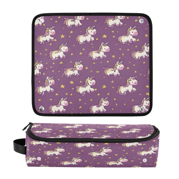 Hair Tool Organizer Bag with Heat Resistant Mat Removable Travel Storage Case for Hot Air Brushes Curling Irons Cartoon Unicorns and Stars