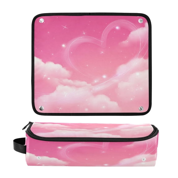 Hair Tool Organizer Bag with Heat Resistant Mat Removable Travel Storage Case for Hot Air Brushes Curling Irons Clouds and Pink Heart Shape