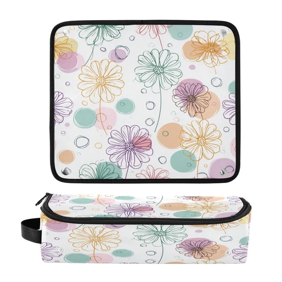 Hair Tool Organizer Bag with Heat Resistant Mat Removable Travel Storage Case for Hot Air Brushes Curling Irons Colored Outline Flower