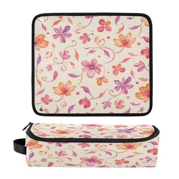 Hair Tool Organizer Bag with Heat Resistant Mat Removable Travel Storage Case for Hot Air Brushes Curling Irons Curled Leaf Pattern