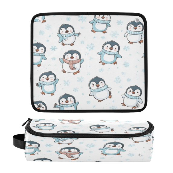 Hair Tool Organizer Bag with Heat Resistant Mat Removable Travel Storage Case for Hot Air Brushes Curling Irons Cute Cartoon Penguins