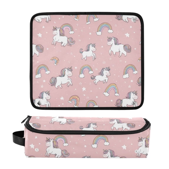 Hair Tool Organizer Bag with Heat Resistant Mat Removable Travel Storage Case for Hot Air Brushes Curling Irons Cute Unicorn Pattern