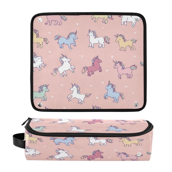 Hair Tool Organizer Bag with Heat Resistant Mat Removable Travel Storage Case for Hot Air Brushes Curling Irons Cute Various Poses Unicorns