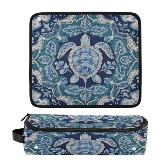 Hair Tool Organizer Bag with Heat Resistant Mat Removable Travel Storage Case for Hot Air Brushes Curling Irons Dark Teal Turtle Pattern