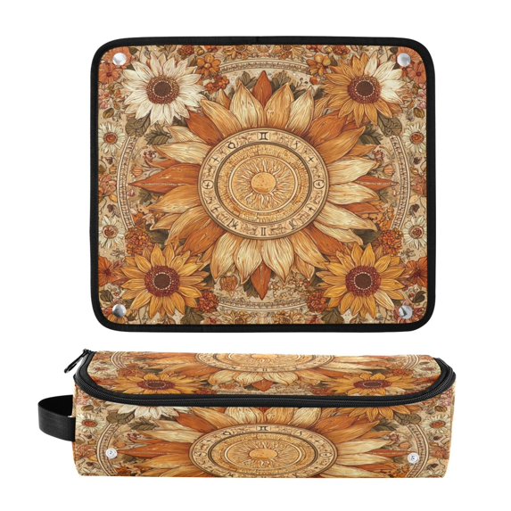 Hair Tool Organizer Bag with Heat Resistant Mat Removable Travel Storage Case for Hot Air Brushes Curling Irons Decorative Sun Design