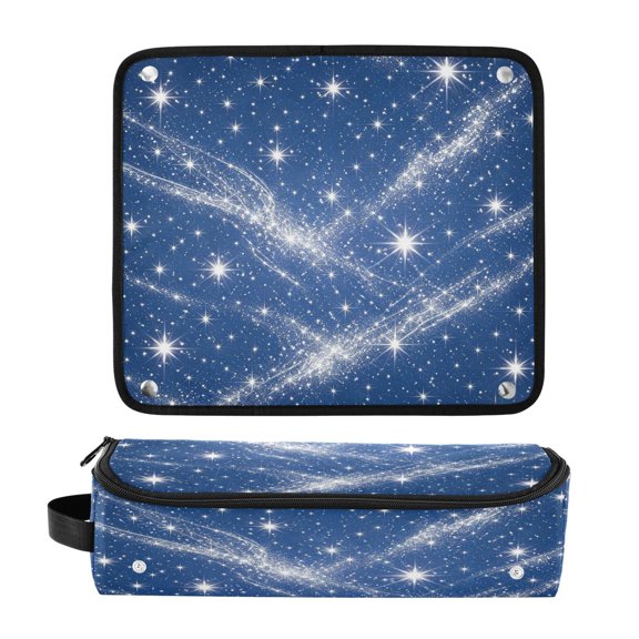 Hair Tool Organizer Bag with Heat Resistant Mat Removable Travel Storage Case for Hot Air Brushes Curling Irons Deep Blue Flashing Pattern