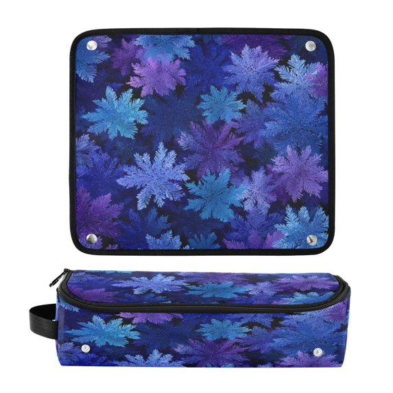 Hair Tool Organizer Bag with Heat Resistant Mat Removable Travel Storage Case for Hot Air Brushes Curling Irons Deep Indigo Snowflakes