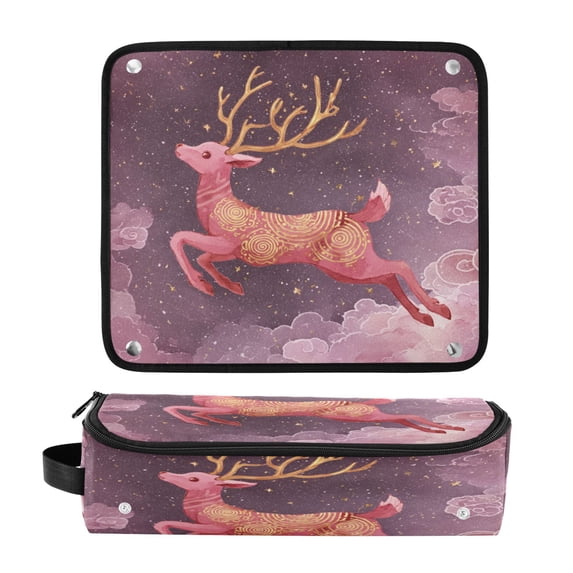 Hair Tool Organizer Bag with Heat Resistant Mat Removable Travel Storage Case for Hot Air Brushes Curling Irons Deer with Long Antlers