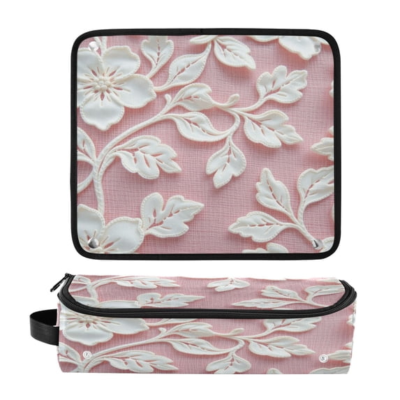 Hair Tool Organizer Bag with Heat Resistant Mat Removable Travel Storage Case for Hot Air Brushes Curling Irons Delicate White Lace Floral Pattern