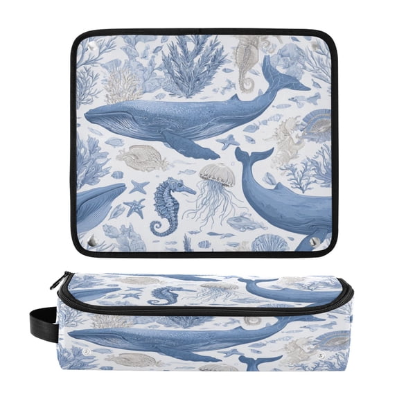 Hair Tool Organizer Bag with Heat Resistant Mat Removable Travel Storage Case for Hot Air Brushes Curling Irons Detailed Sea Life Illustration