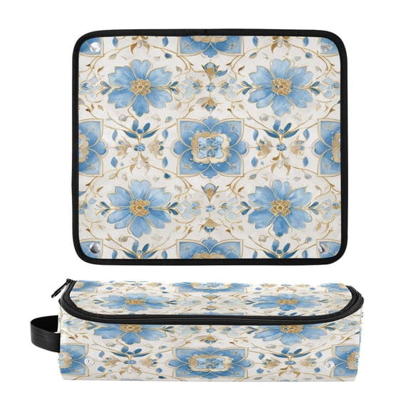 Hair Tool Organizer Bag with Heat Resistant Mat Removable Travel Storage Case for Hot Air Brushes Curling Irons Elegant and Timeless Blue Flower