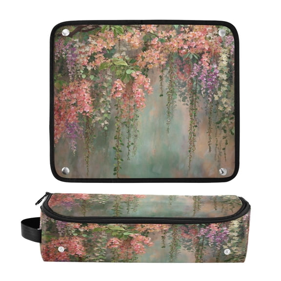 Hair Tool Organizer Bag with Heat Resistant Mat Removable Travel Storage Case for Hot Air Brushes Curling Irons Enchanted Flowers Painting