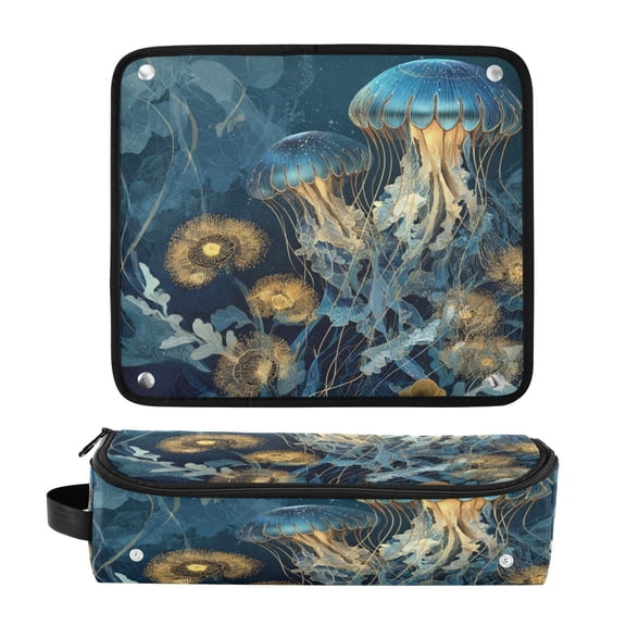 Hair Tool Organizer Bag with Heat Resistant Mat Removable Travel Storage Case for Hot Air Brushes Curling Irons Enchanted Ocean Scene