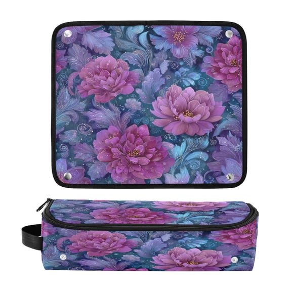 Hair Tool Organizer Bag with Heat Resistant Mat Removable Travel Storage Case for Hot Air Brushes Curling Irons Exquisite Floral Illustration