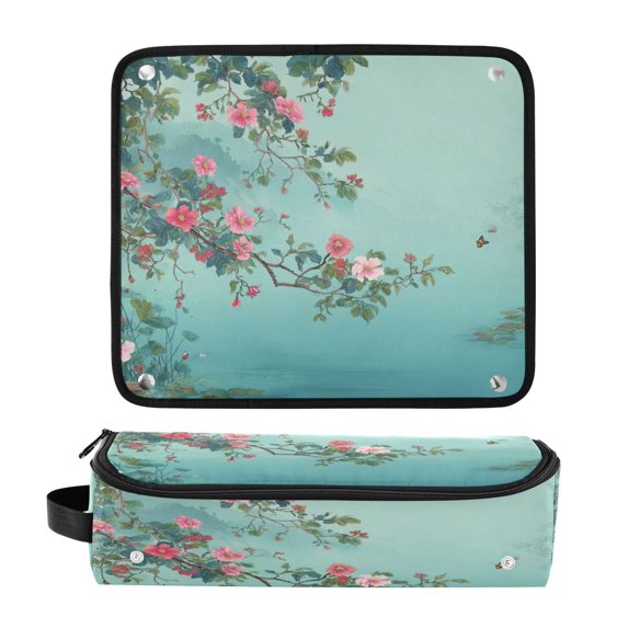 Hair Tool Organizer Bag with Heat Resistant Mat Removable Travel Storage Case for Hot Air Brushes Curling Irons Flowers and Butterflies Flying