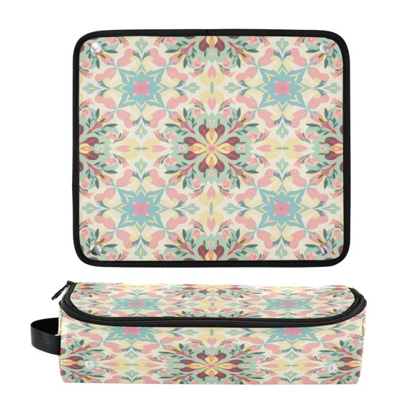 Hair Tool Organizer Bag with Heat Resistant Mat Removable Travel Storage Case for Hot Air Brushes Curling Irons Fresh Floral Patterns