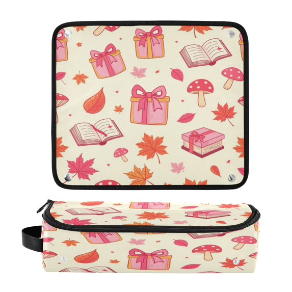 Hair Tool Organizer Bag with Heat Resistant Mat Removable Travel Storage Case for Hot Air Brushes Curling Irons Gift Box and Mushroom Pattern