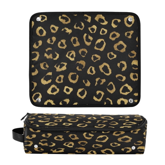 Hair Tool Organizer Bag with Heat Resistant Mat Removable Travel Storage Case for Hot Air Brushes Curling Irons Gold Leopard Pattern