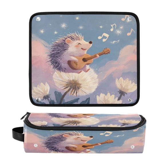 Hair Tool Organizer Bag with Heat Resistant Mat Removable Travel Storage Case for Hot Air Brushes Curling Irons Hedgehog Playing The Violin