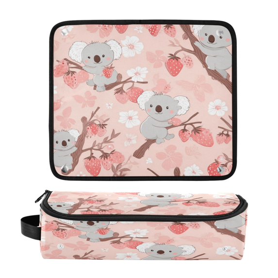 Hair Tool Organizer Bag with Heat Resistant Mat Removable Travel Storage Case for Hot Air Brushes Curling Irons Koala and Strawberry Pattern