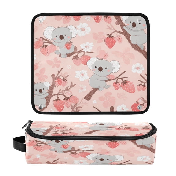 Hair Tool Organizer Bag with Heat Resistant Mat Removable Travel Storage Case for Hot Air Brushes Curling Irons Koala and Strawberry Pattern