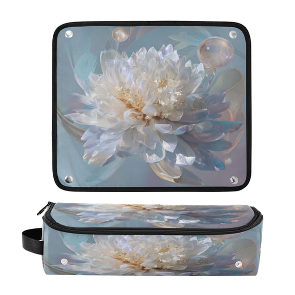 Hair Tool Organizer Bag with Heat Resistant Mat Removable Travel Storage Case for Hot Air Brushes Curling Irons Large Flower in Full Bloom