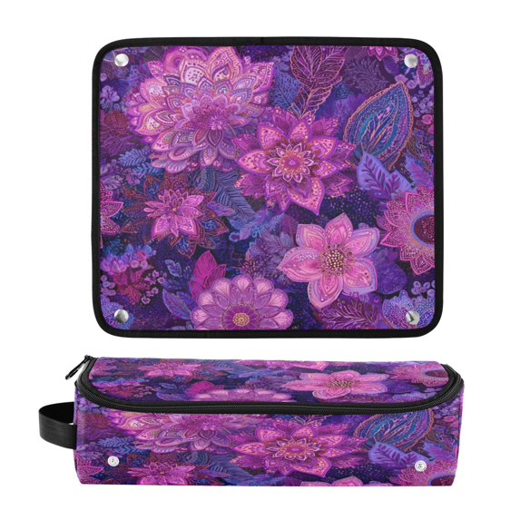 Hair Tool Organizer Bag with Heat Resistant Mat Removable Travel Storage Case for Hot Air Brushes Curling Irons Lavender Bohemian Pattern