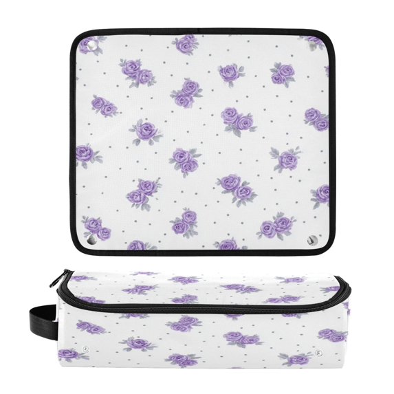 Hair Tool Organizer Bag with Heat Resistant Mat Removable Travel Storage Case for Hot Air Brushes Curling Irons Lavender Roses Pattern