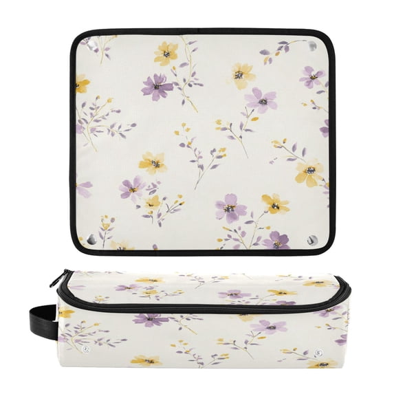 Hair Tool Organizer Bag with Heat Resistant Mat Removable Travel Storage Case for Hot Air Brushes Curling Irons Lavender and Yellow Flowers