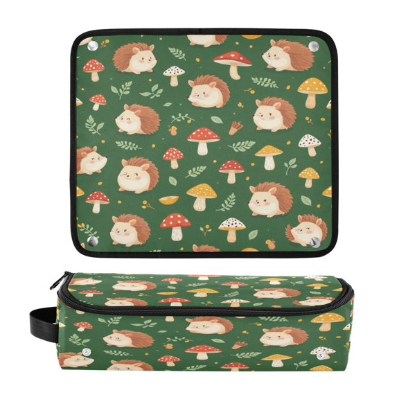 Hair Tool Organizer Bag with Heat Resistant Mat Removable Travel Storage Case for Hot Air Brushes Curling Irons Light Brown Hedgehog Design