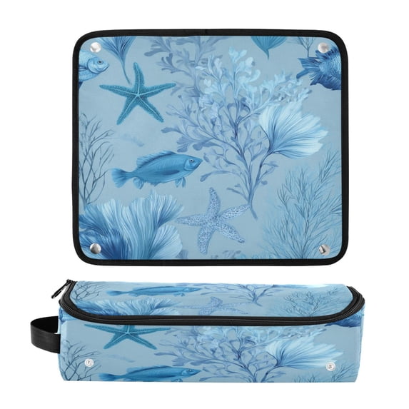 Hair Tool Organizer Bag with Heat Resistant Mat Removable Travel Storage Case for Hot Air Brushes Curling Irons Light Sky-blue Marine Life