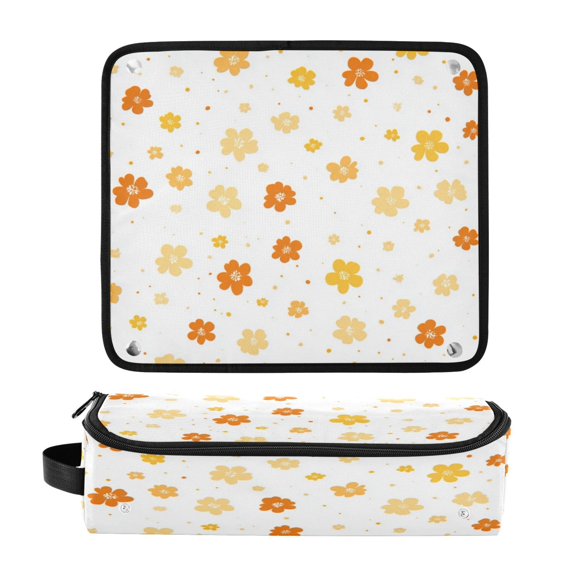 Hair Tool Organizer Bag with Heat Resistant Mat Removable Travel Storage Case for Hot Air Brushes Curling Irons Light Yellow Small Flower