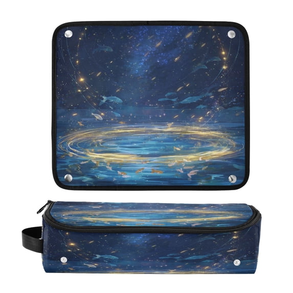 Hair Tool Organizer Bag with Heat Resistant Mat Removable Travel Storage Case for Hot Air Brushes Curling Irons Magical Night Sky with Fish