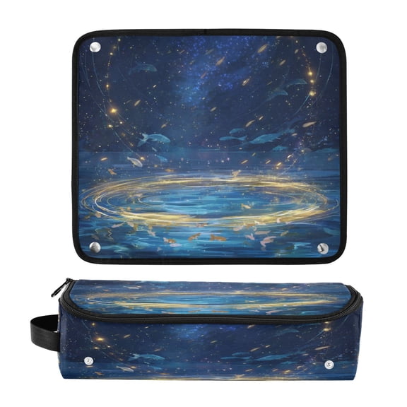 Hair Tool Organizer Bag with Heat Resistant Mat Removable Travel Storage Case for Hot Air Brushes Curling Irons Magical Night Sky with Fish