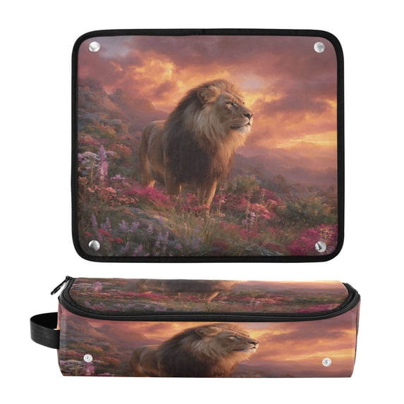 Hair Tool Organizer Bag with Heat Resistant Mat Removable Travel Storage Case for Hot Air Brushes Curling Irons Majestic Powerful Lion