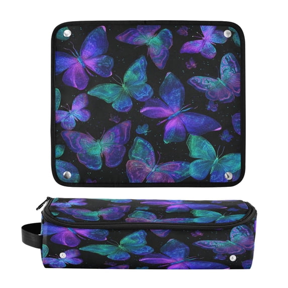 Hair Tool Organizer Bag with Heat Resistant Mat Removable Travel Storage Case for Hot Air Brushes Curling Irons Neon Blue-purple Green Butterfly