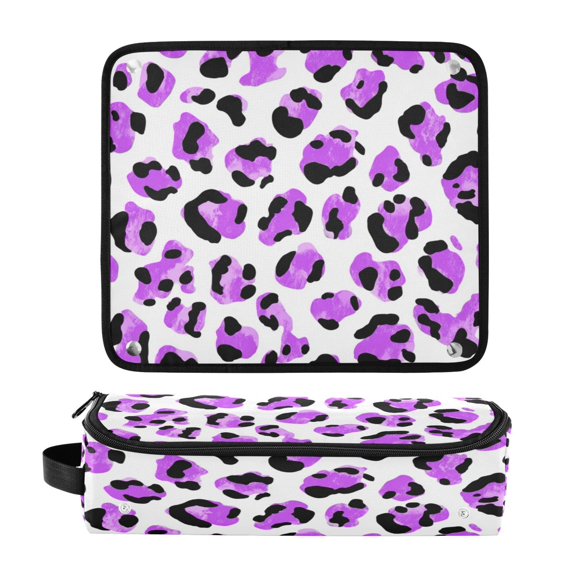 Hair Tool Organizer Bag with Heat Resistant Mat Removable Travel Storage Case for Hot Air Brushes Curling Irons Neon Purple Leopard Print