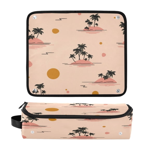 Hair Tool Organizer Bag with Heat Resistant Mat Removable Travel Storage Case for Hot Air Brushes Curling Irons Palm Trees and Suns Pattern