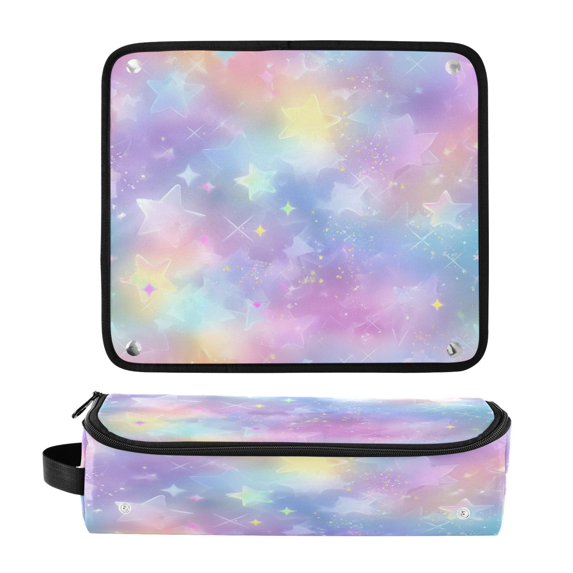 Hair Tool Organizer Bag with Heat Resistant Mat Removable Travel Storage Case for Hot Air Brushes Curling Irons Pastel Colors Stars Pattern