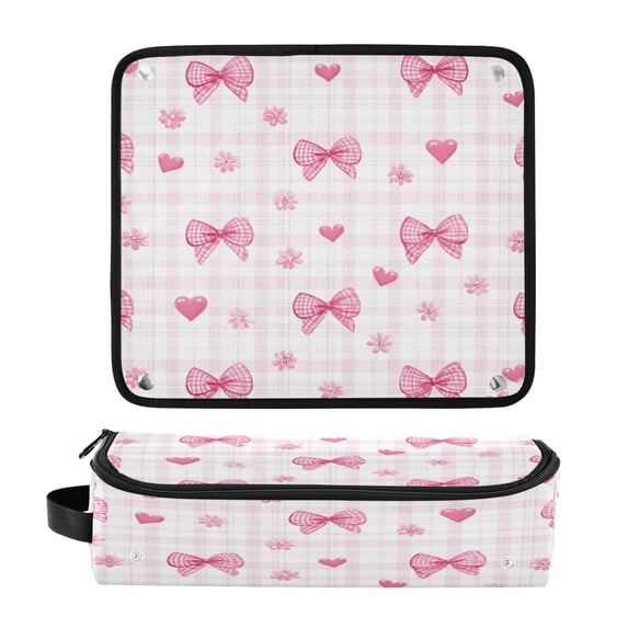 Hair Tool Organizer Bag with Heat Resistant Mat Removable Travel Storage Case for Hot Air Brushes Curling Irons Pink Butterfly Knot and Flowers
