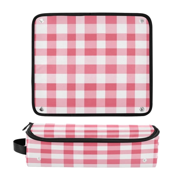 Hair Tool Organizer Bag with Heat Resistant Mat Removable Travel Storage Case for Hot Air Brushes Curling Irons Pink Checkered Pattern