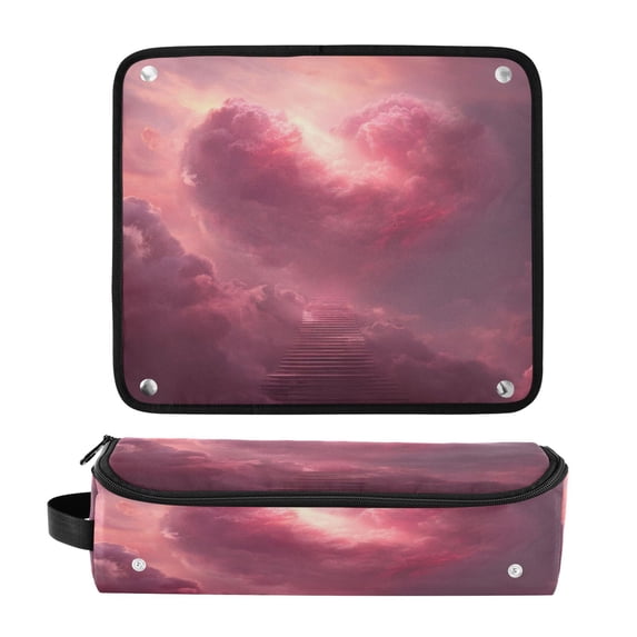 Hair Tool Organizer Bag with Heat Resistant Mat Removable Travel Storage Case for Hot Air Brushes Curling Irons Pink Heart-shaped Cloud