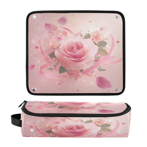 Hair Tool Organizer Bag with Heat Resistant Mat Removable Travel Storage Case for Hot Air Brushes Curling Irons Pink Rose Pattern