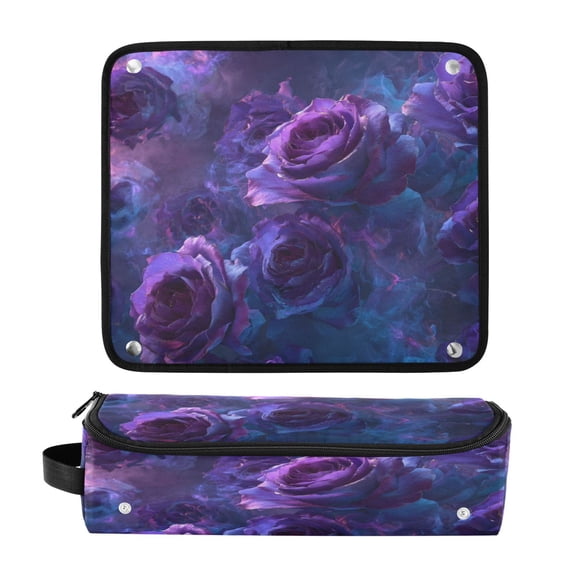 Hair Tool Organizer Bag with Heat Resistant Mat Removable Travel Storage Case for Hot Air Brushes Curling Irons Psychedelic Purple Rose