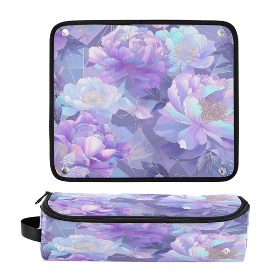 Hair Tool Organizer Bag with Heat Resistant Mat Removable Travel Storage Case for Hot Air Brushes Curling Irons Purple Peony Flower