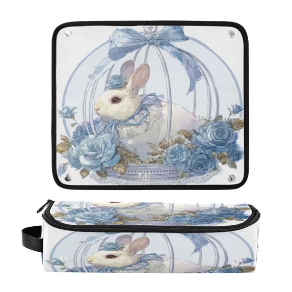 Hair Tool Organizer Bag with Heat Resistant Mat Removable Travel Storage Case for Hot Air Brushes Curling Irons Rabbit Inside Glass Basket