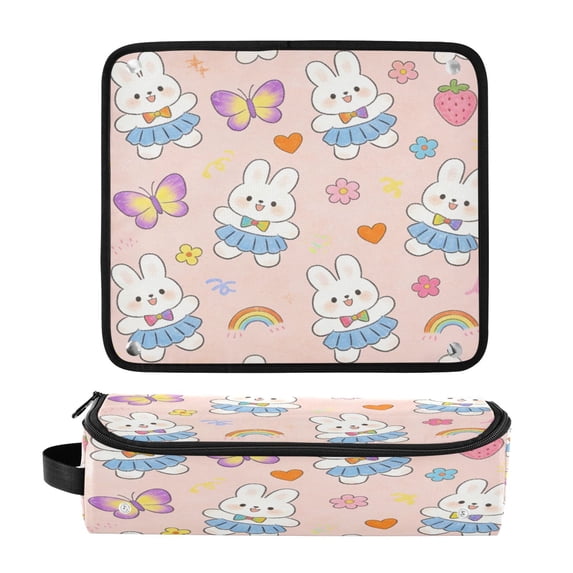 Hair Tool Organizer Bag with Heat Resistant Mat Removable Travel Storage Case for Hot Air Brushes Curling Irons Rabbit Wearing Blue Dress