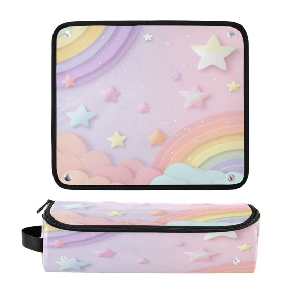 Hair Tool Organizer Bag with Heat Resistant Mat Removable Travel Storage Case for Hot Air Brushes Curling Irons Rainbow Stars and Cloud Pattern